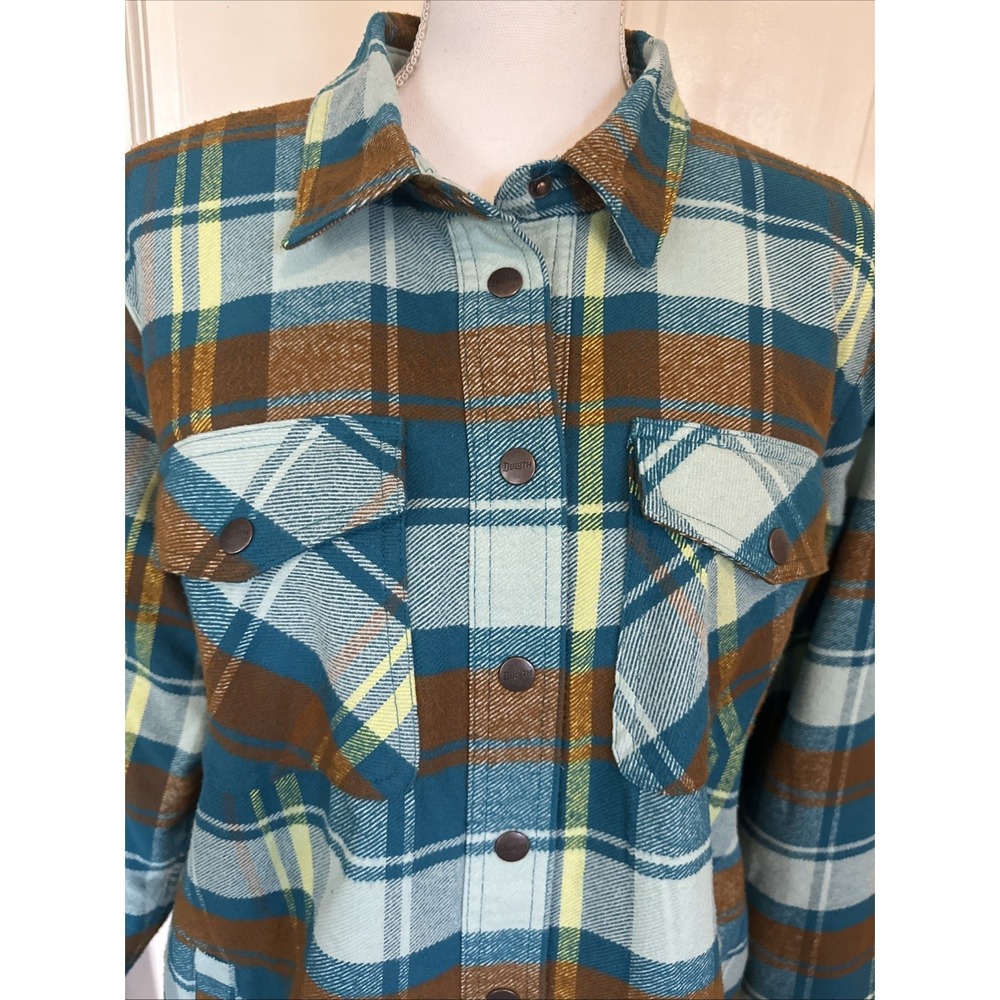 Duluth‎ Trading Free Swingin' Flannel Shirt Sz XL Blue Yellow Quilted Lining - Picture 3 of 14